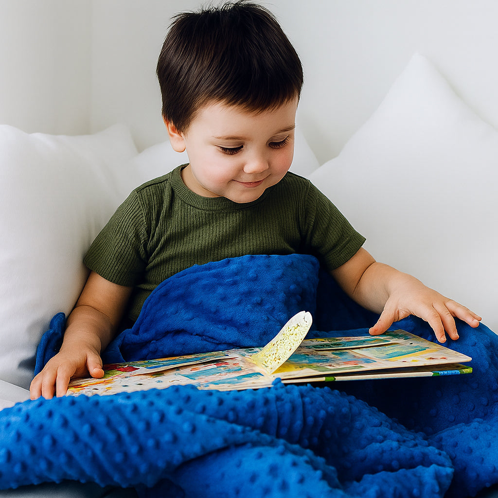 boy reading under weighted blanket sleep heavy nz