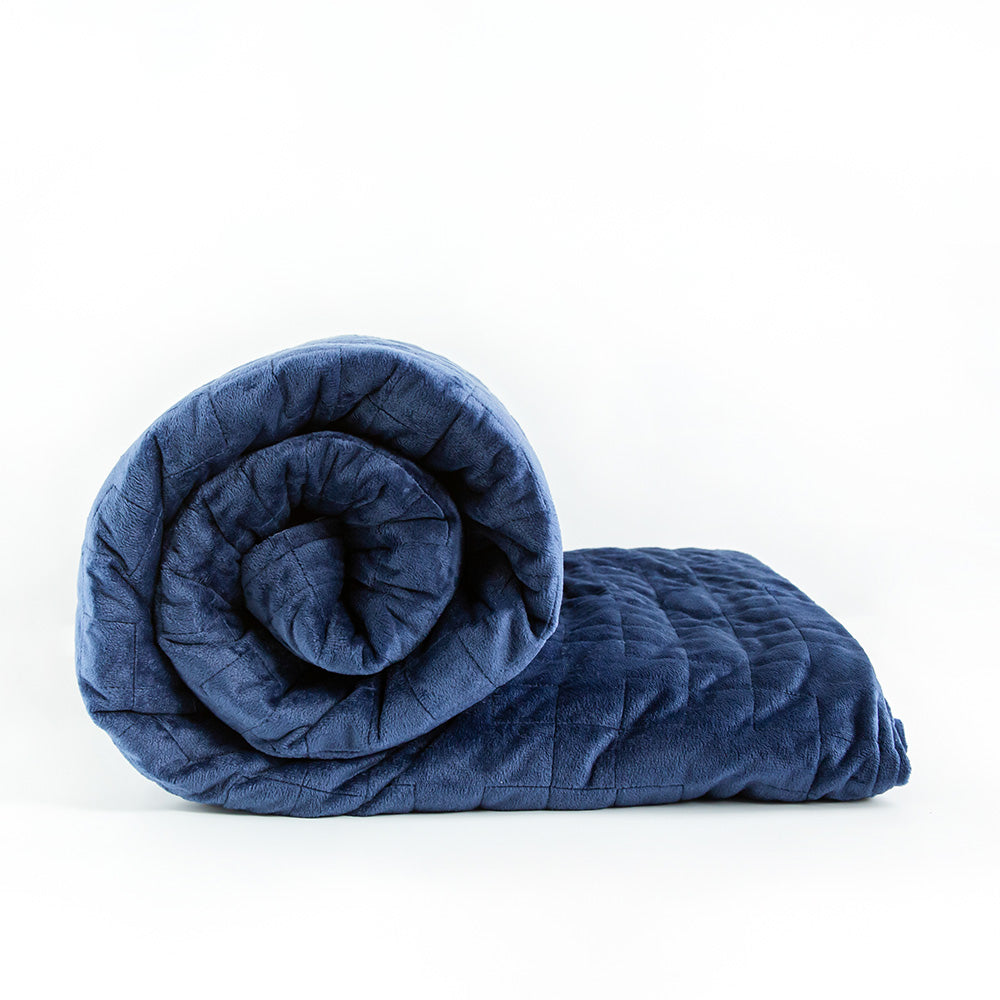 Blue Mink weighted blanket rolled up sleep heavy