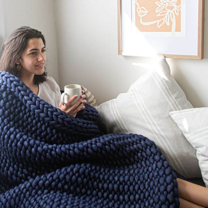 Chunky Knit Weighted Blanket - Blue